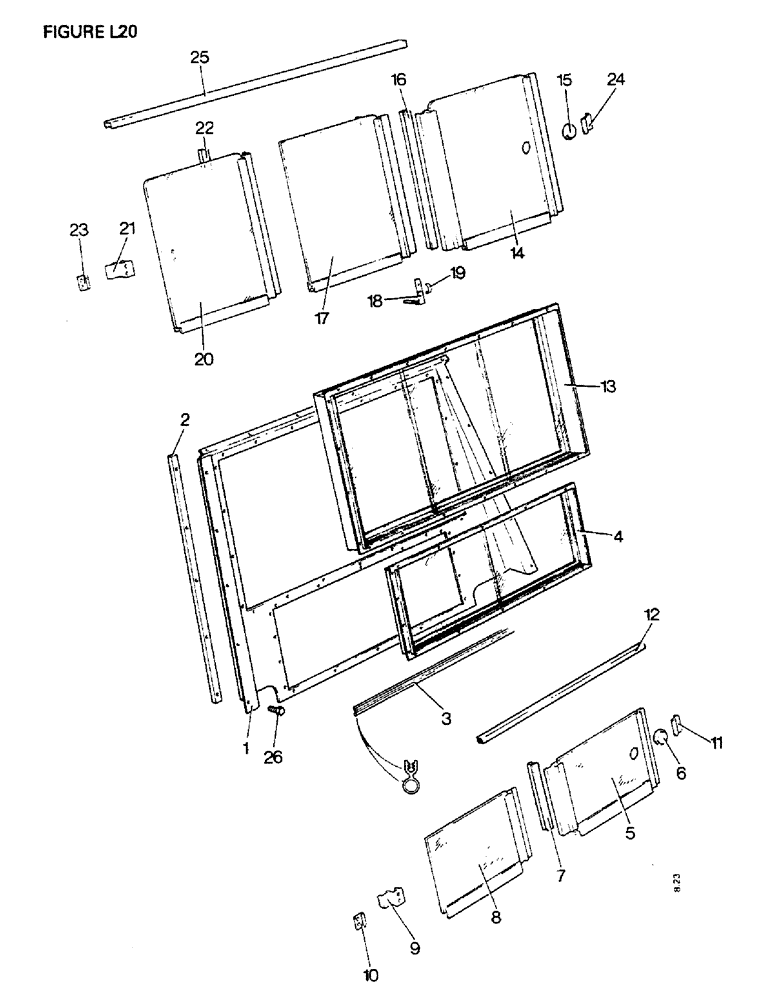 Схема запчастей Case IH 1412 - (L20-1) - CHASSIS, BONNET, FENDERS, SAFETY FRAME AND CAB, PANEL, RIGID, FOR REAR OF CAB (12) - CHASSIS