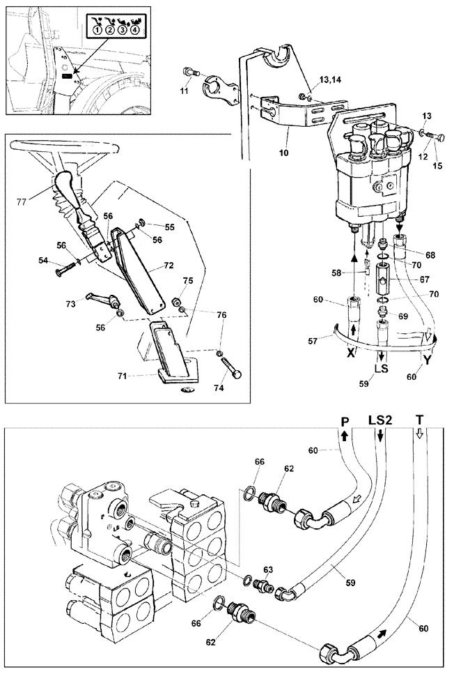 Схема запчастей Case IH L780 PRO - (35.525.AA[10]) - VAR - 717544006 - MID-MOUNT CONTROL VALVE, HYDR LINES (35) - HYDRAULIC SYSTEMS