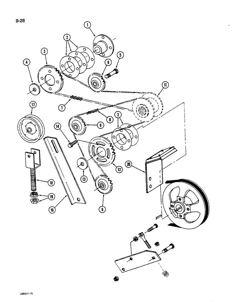 Схема запчастей Case IH 1190 - (9-028) - KNIFE AND ROLL DRIVE, 1190 MOWER CONDITIONER (03) - CHASSIS/MOUNTED EQUIPMENT