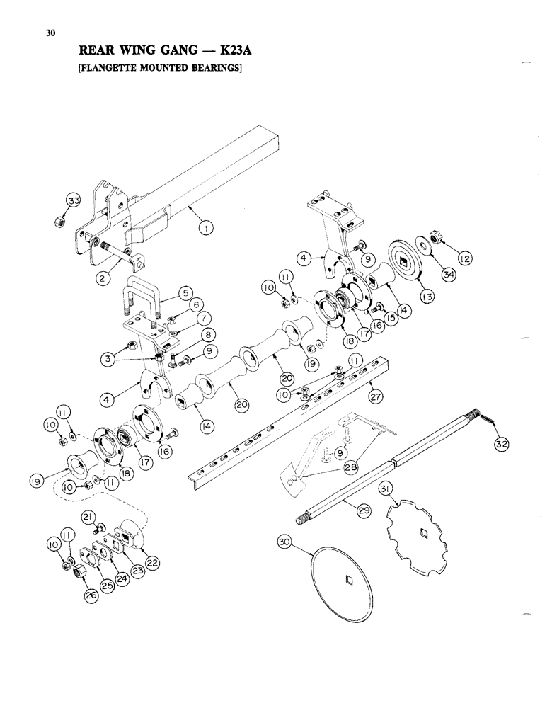 Схема запчастей Case IH K23A - (30) - REAR WING GANG, FLANGETTE MOUNTED BEARINGS 