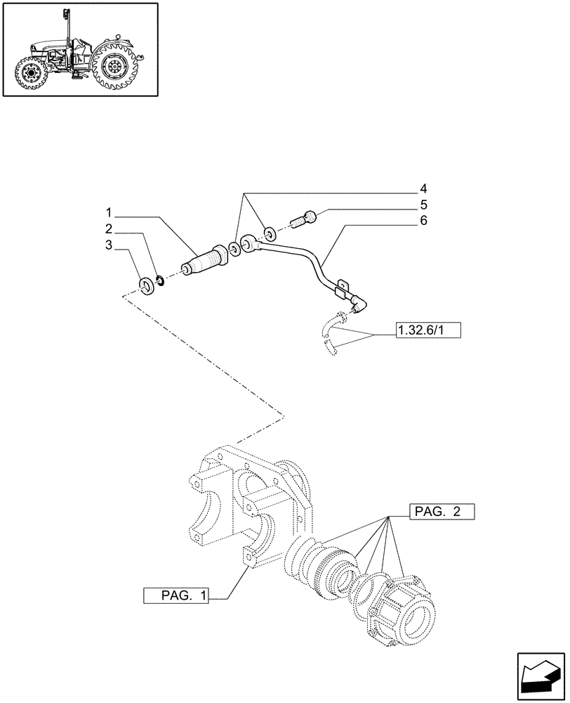 Схема запчастей Case IH JX1070C - (1.40.1/05[03]) - (VAR.323-323/1) STANDARD FRONT AXLE W/ ELECTROHYDR. DIFF. LOCK (40 KM/H) - PIPE (04) - FRONT AXLE & STEERING