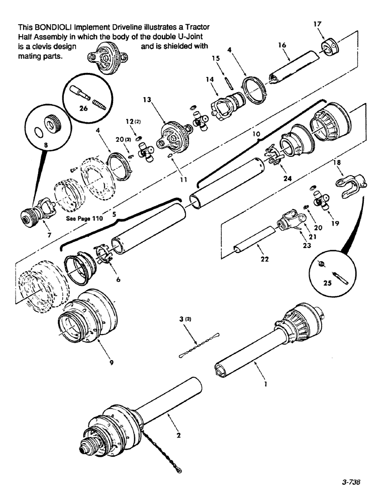 Схема запчастей Case IH 8450 - (018) - IMPLEMENT DRIVELINE, 540 PTO, BONDIOLI, REFER TO PAGE 16 FOR DRIVELINE IDENTIFICATION Driveline