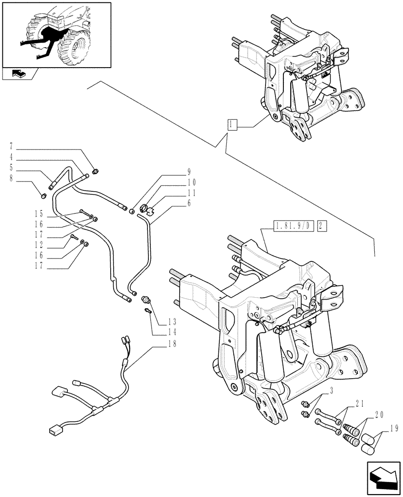 Схема запчастей Case IH PUMA 165 - (1.81.9/04A[01]) - FRONT HPL WITH PTO WITH AUX. COUPLERS - BREAKDOWN (07) - HYDRAULIC SYSTEM