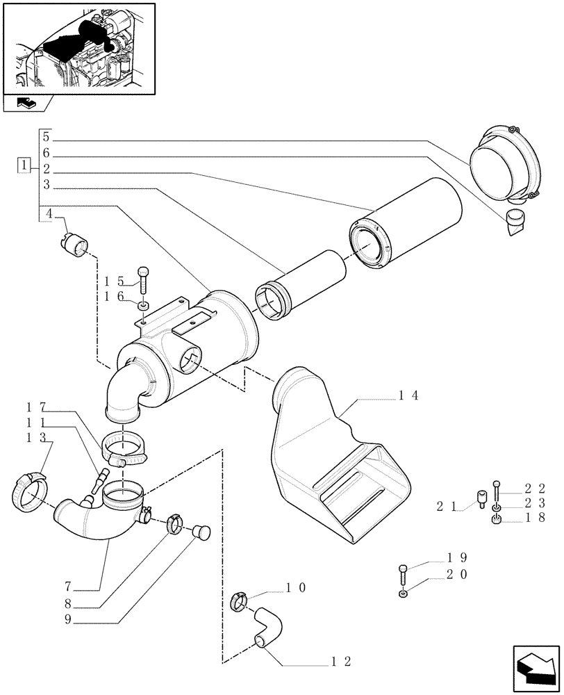 Схема запчастей Case IH MAXXUM 120 - (1.19.1) - DRY AIR FILTER AND PIPES (02) - ENGINE EQUIPMENT