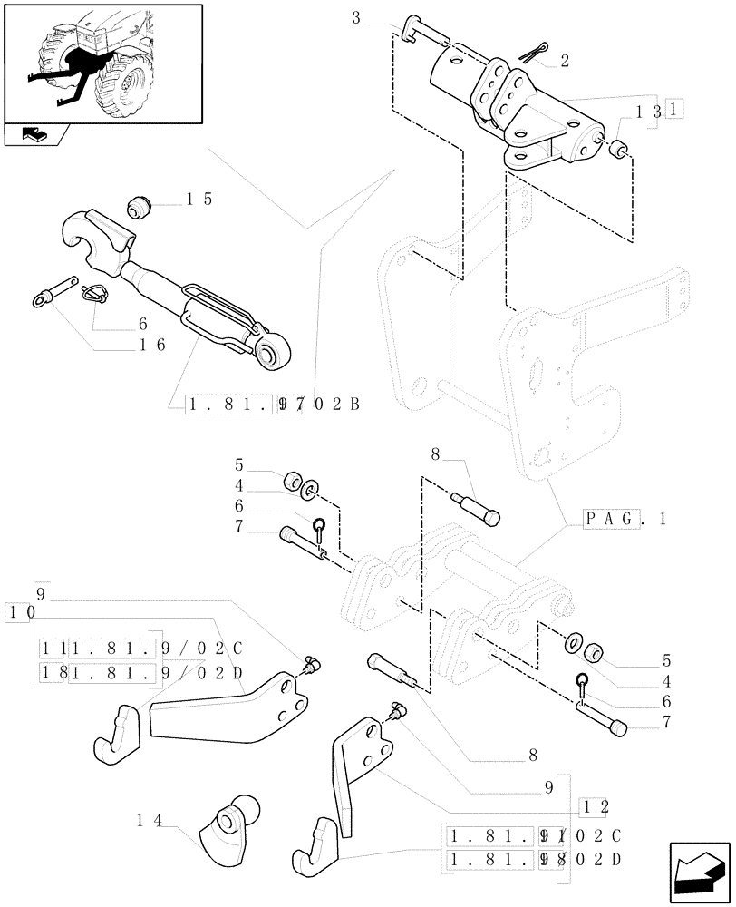 Схема запчастей Case IH PUMA 140 - (1.81.9/02[05]) - NOT INTEGRATED FRONT HPL WITH 6 SPLINES PTO - LIFT ARMS AND ROD - C6335 (VAR.330813) (07) - HYDRAULIC SYSTEM