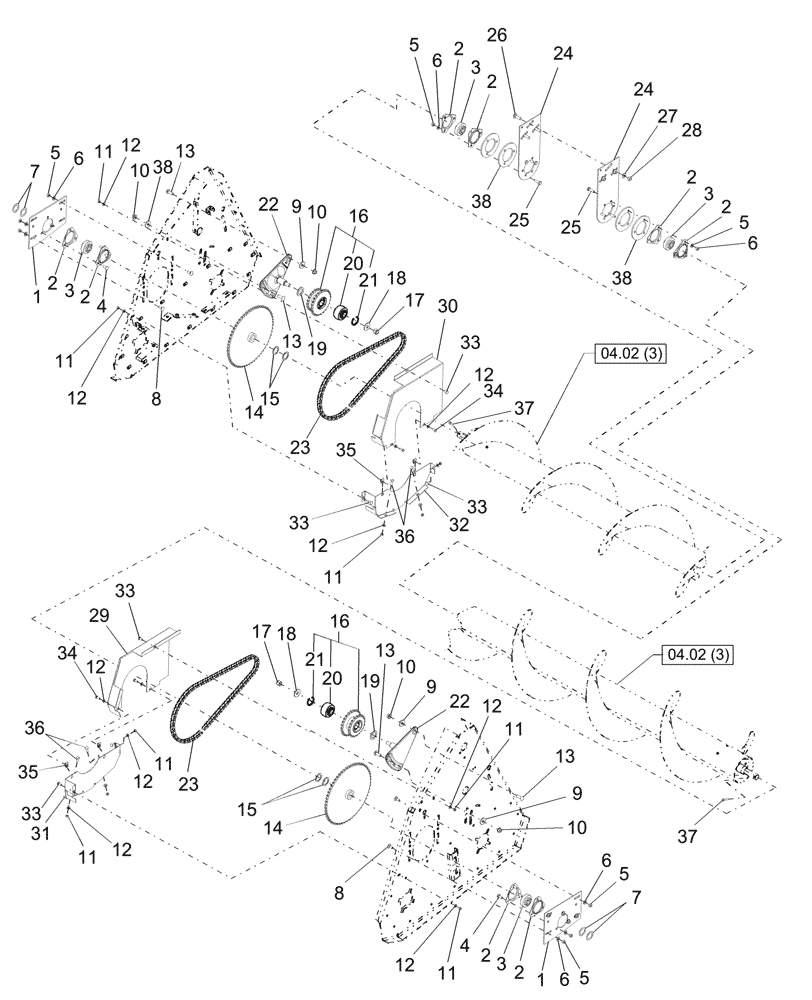 Схема запчастей Case IH 2206 - (04.02[2]) - AUGER DRIVE, DOUBLE, DRIVEN SIDE, PIN CBJ030601 AND AFTER (58) - ATTACHMENTS/HEADERS