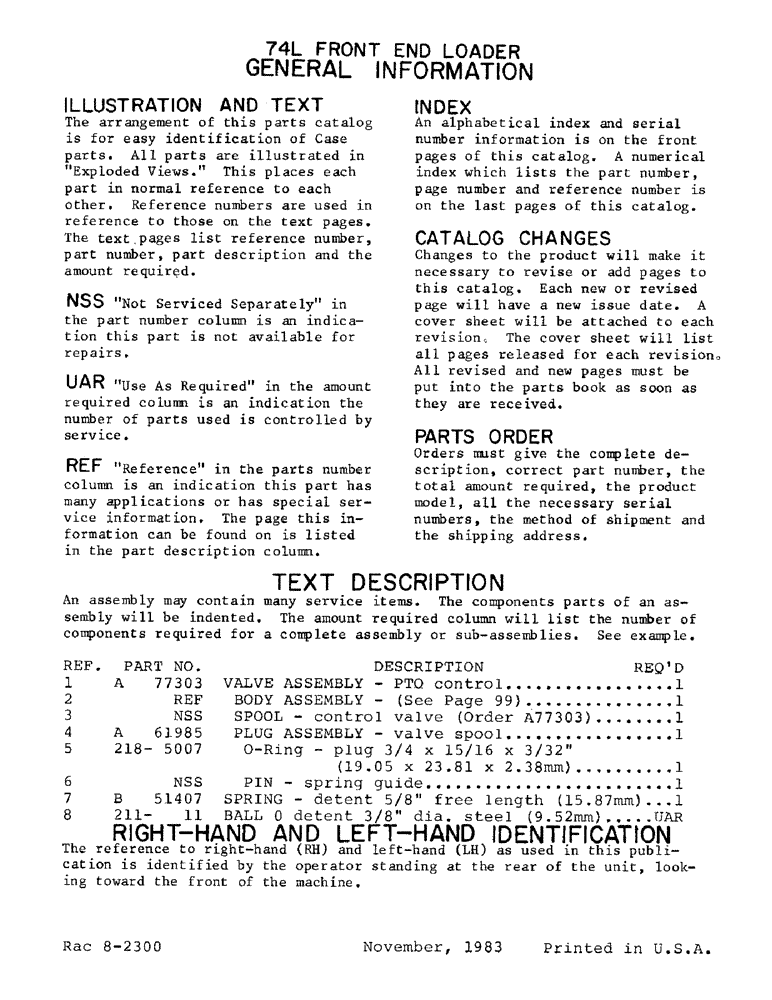 Схема запчастей Case IH 74L - (02) - 74L FRONT END LOADER, GENERAL INFORMATION (82) - FRONT LOADER & BUCKET