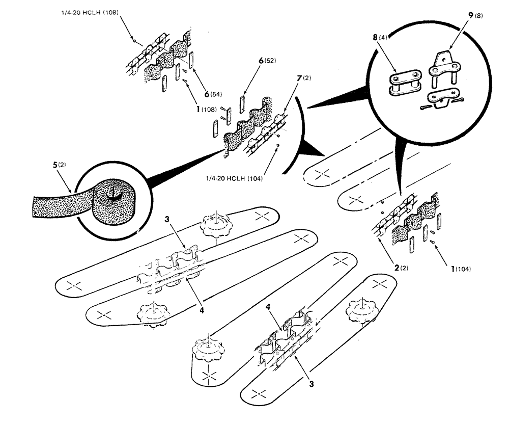 Схема запчастей Case IH TWO ROW - (009) - GATHERING CHAINS ASSEMBLY 