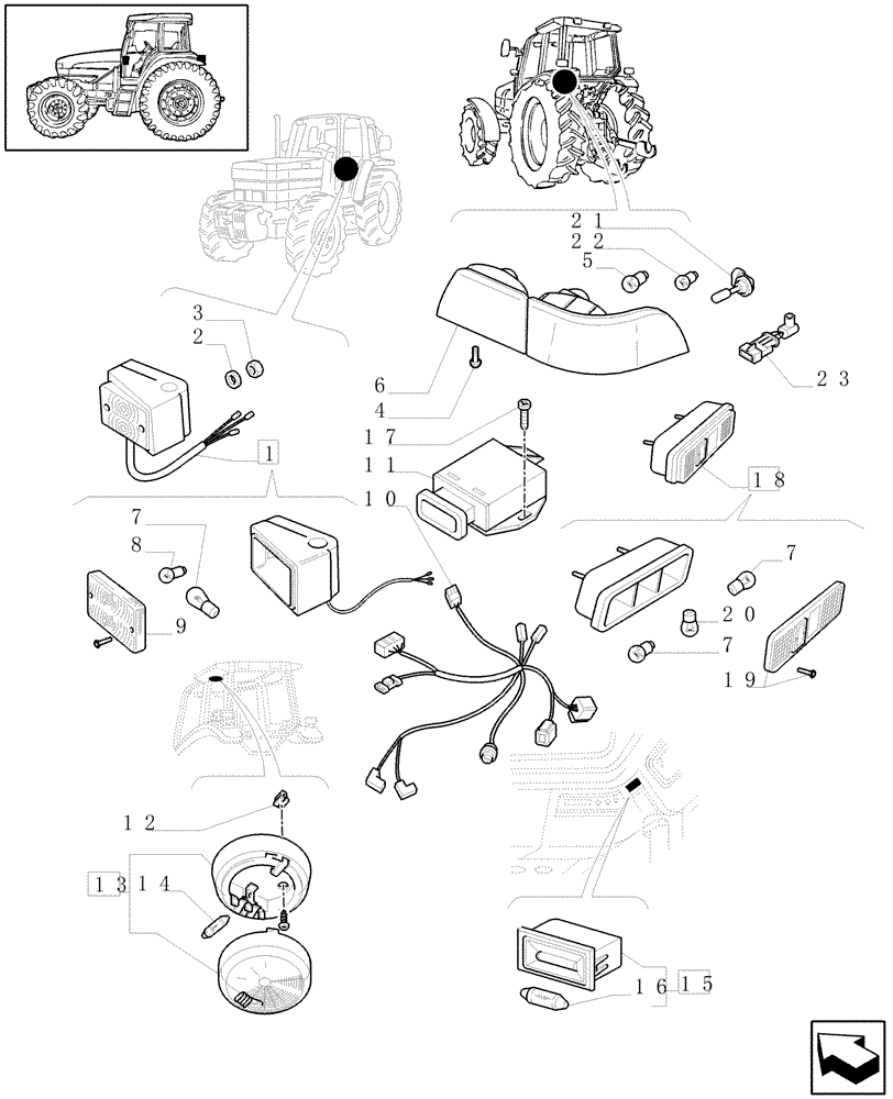 Схема запчастей Case IH MXM140 - (1.91.7[02]) - LIGHTING (10) - OPERATORS PLATFORM/CAB
