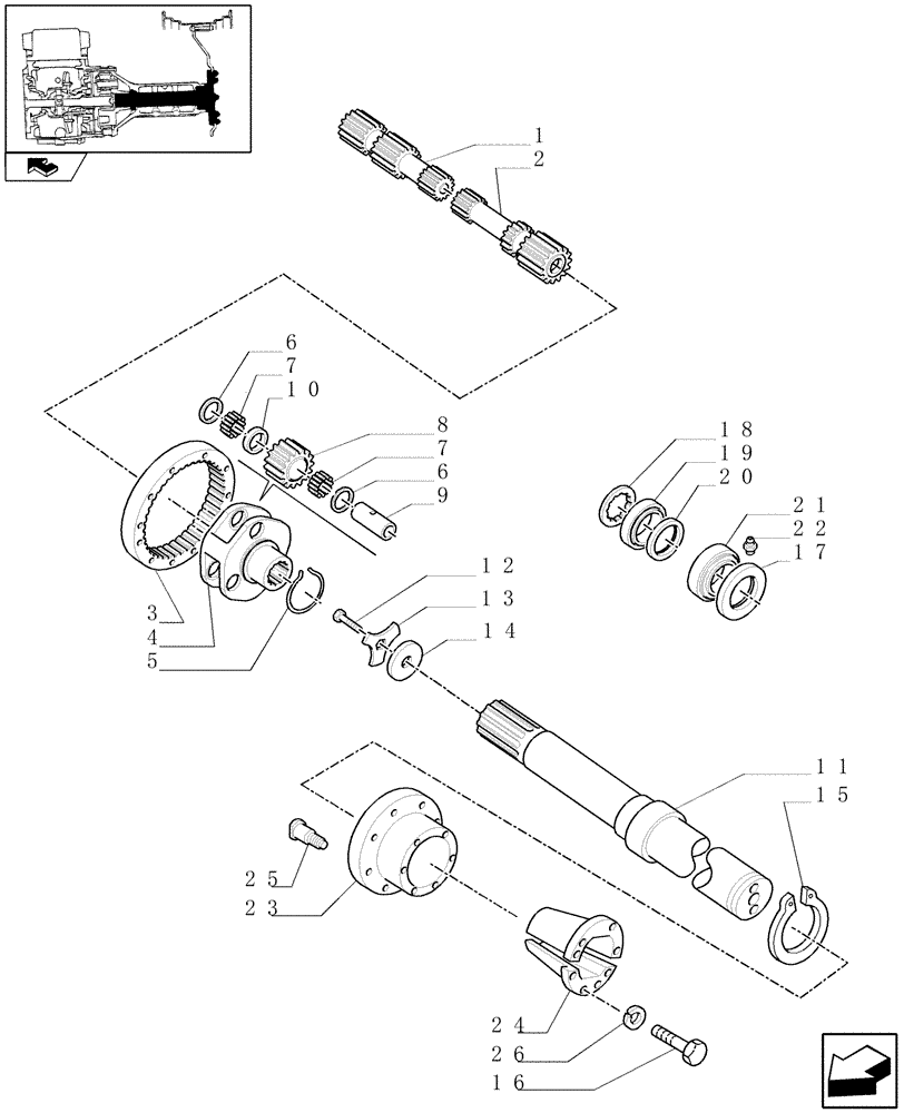 Схема запчастей Case IH PUMA 140 - (1.48.1/02) - REAR HEAVY DUTY 98" AND 112" BAR AXLES - GEARS AND SHAFTS (VAR.330331-331331-330332-331332) (05) - REAR AXLE