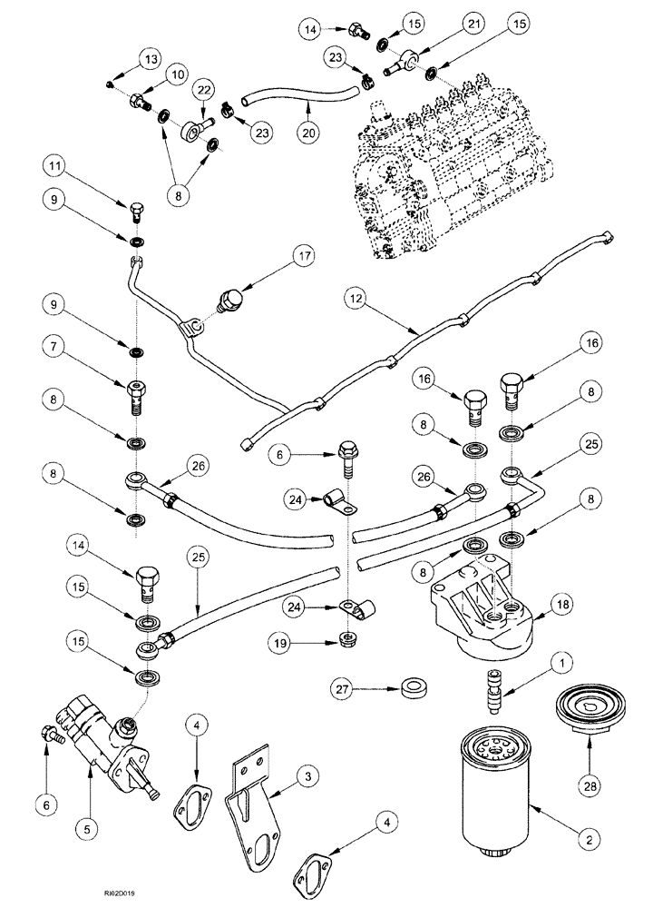 Схема запчастей Case IH SPX3185 - (03-058) - ENGINE - FUEL FILTER & TRANSFER PUMP (01) - ENGINE