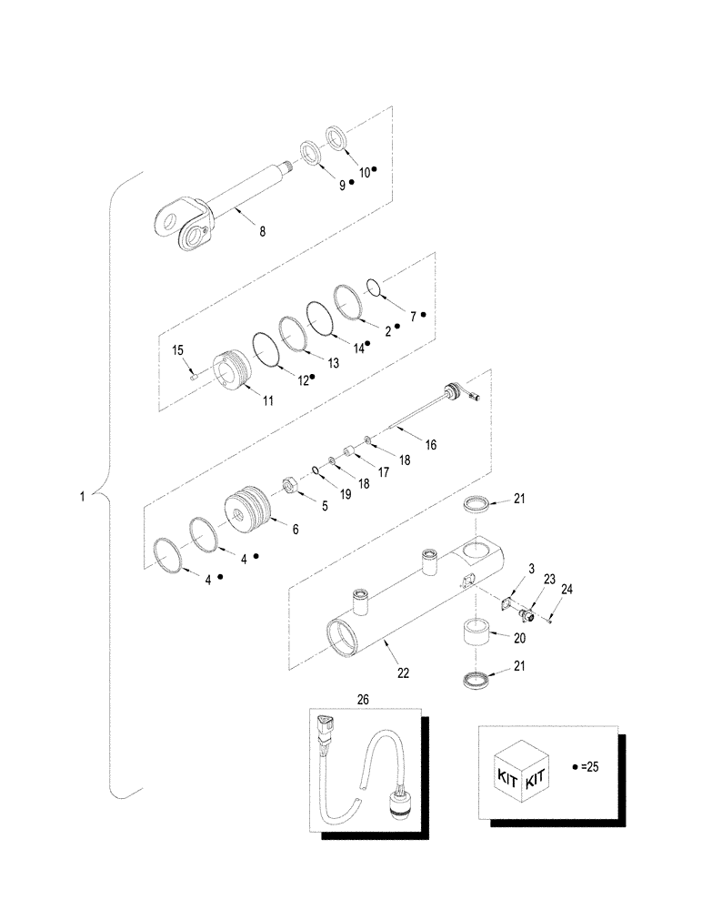 Схема запчастей Case IH STX275 - (05-03[04]) - CYLINDER ASSY - STEERING, WITH SENSOR (05) - STEERING