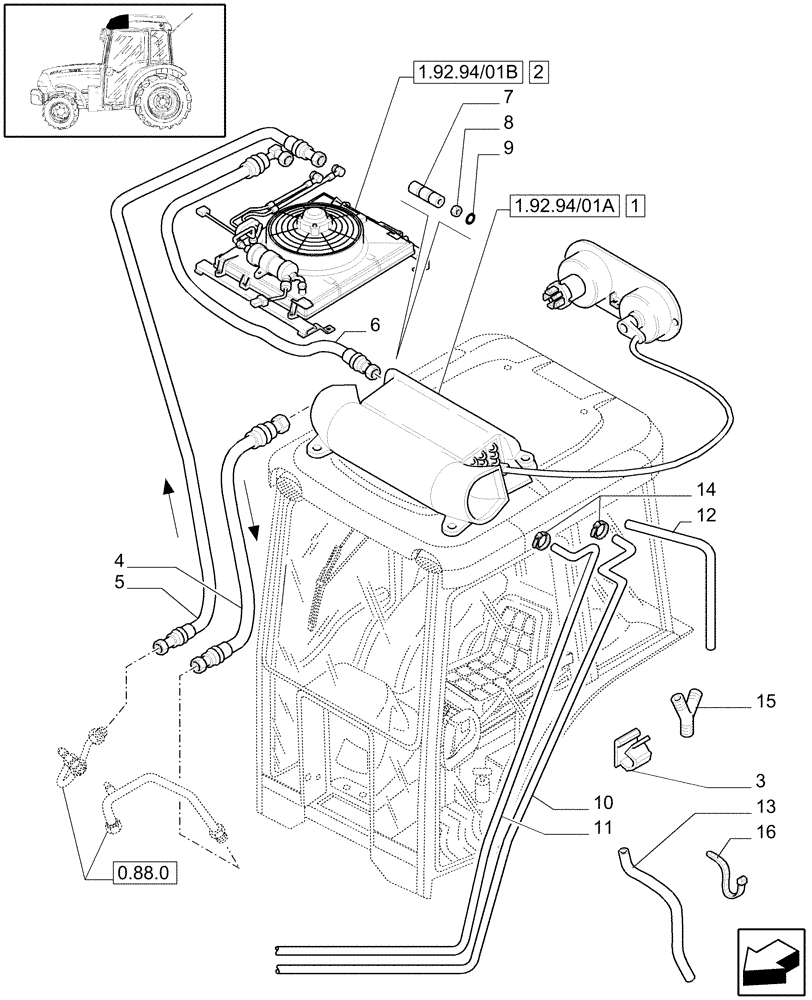 Схема запчастей Case IH JX1095N - (1.92.94/01[03]) - (VAR.608) AIR CONDITIONING/CONDITIONER - PIPES AND RELEVANT PARTS (10) - OPERATORS PLATFORM/CAB