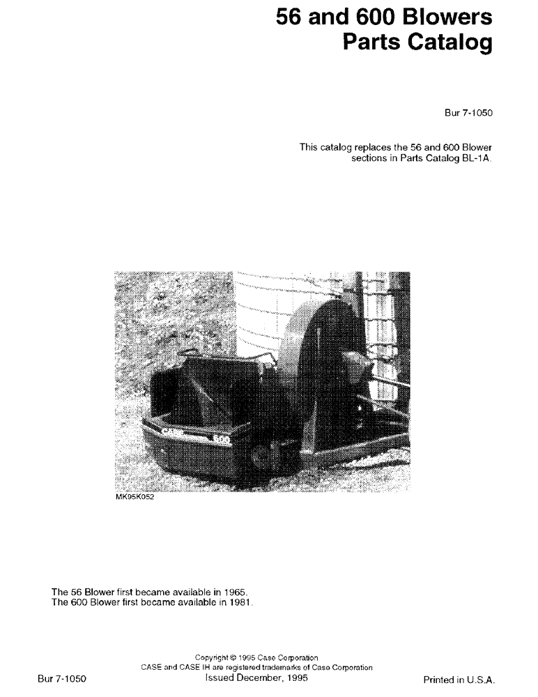 Схема запчастей Case IH 600 - (1-01) - 56 AND 600 BLOWERS PARTS CATALOG (00) - PICTORIAL INDEX