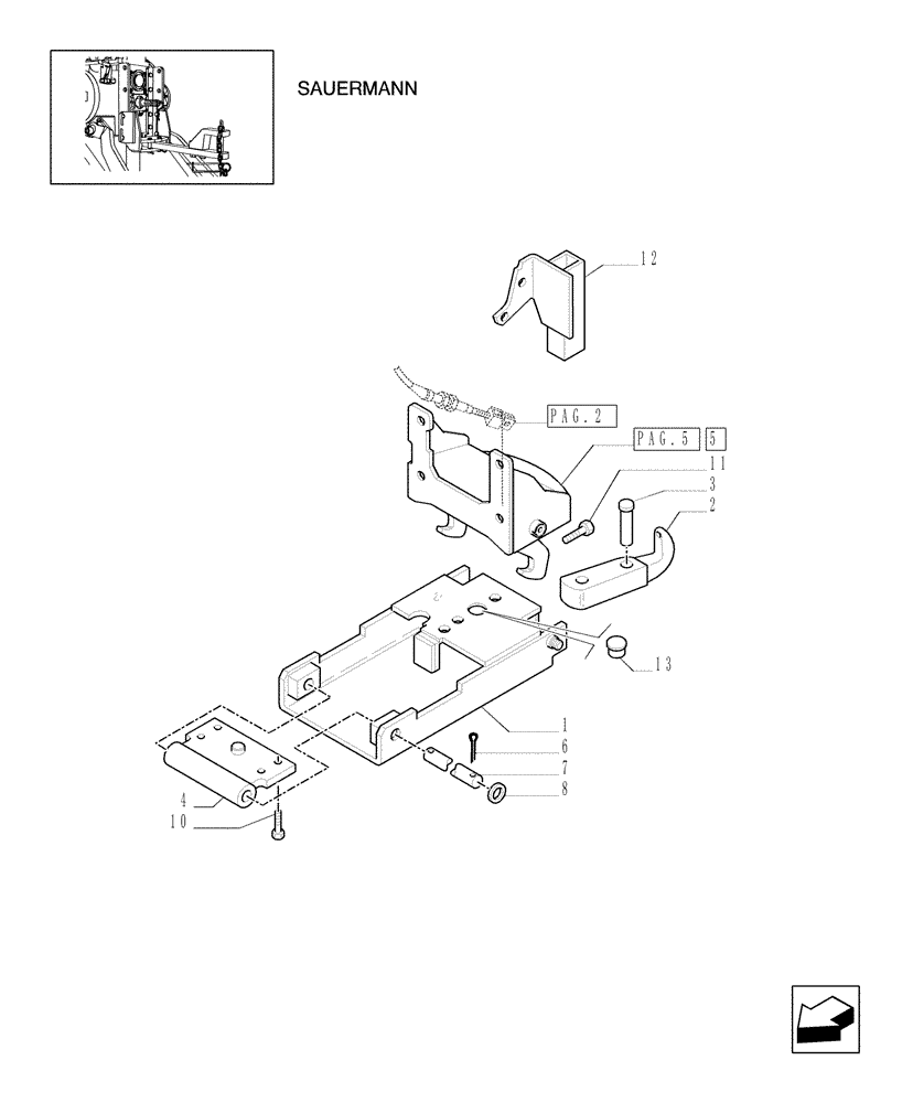 Схема запчастей Case IH JX1075C - (1.89.3/13[03]) - (VAR.929) PICK UP HITCH AND DRAW BAR (SAUERMANN) - BRACKET, TIE-ROD AND SUPPORT (09) - IMPLEMENT LIFT