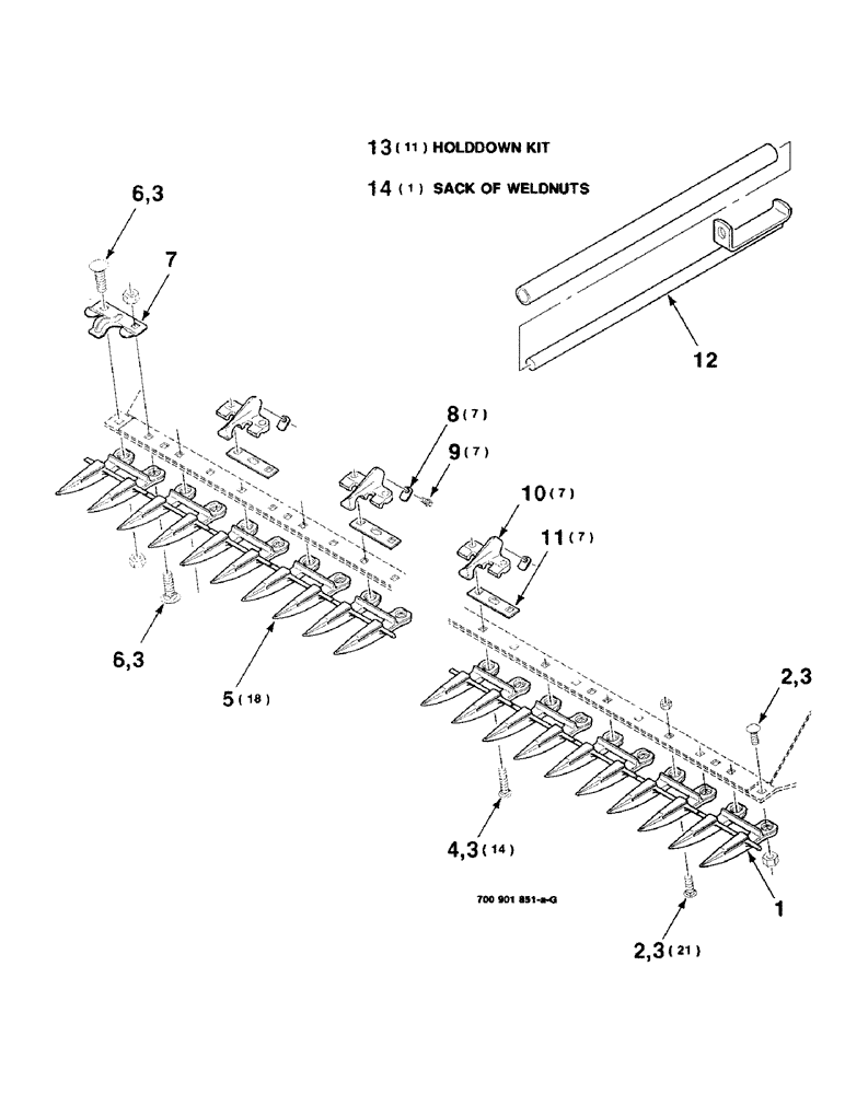 Схема запчастей Case IH 8340 - (3-12) - HOLDDOWN & GUARD ASSEMBLY, RANGE GUARD (58) - ATTACHMENTS/HEADERS