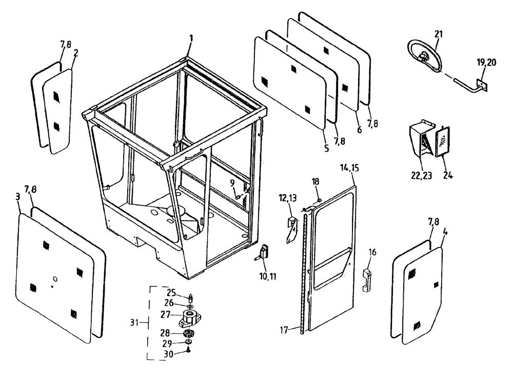 Схема запчастей Case IH 7700 - (A05[00A]) - CABIN/DOORS/GLASS/RUBBER/MOUNTS Mainframe & Functioning Components