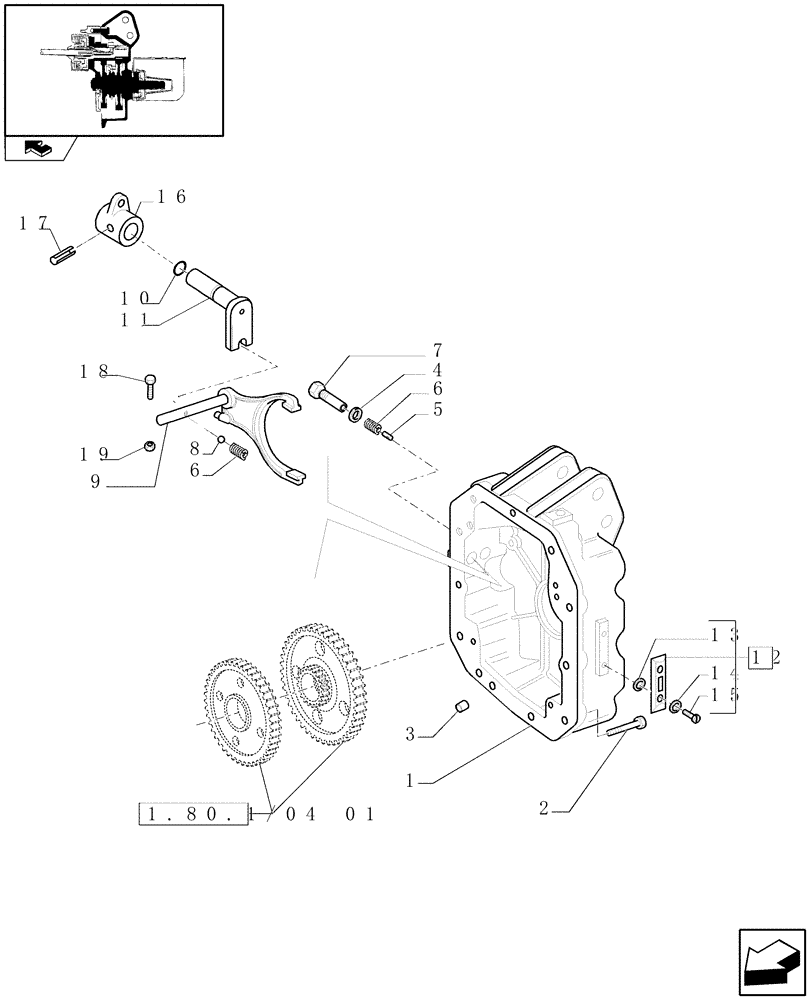 Схема запчастей Case IH PUMA 165 - (1.80.1/04[03]) - (VAR.001) POWER TAKE-OFF 540/1000 RPM - COVER AND ENGAGEMENT (07) - HYDRAULIC SYSTEM