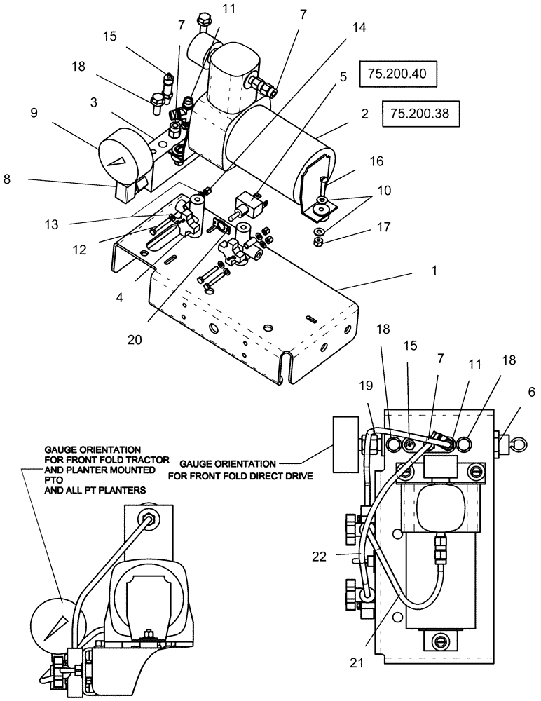 Схема запчастей Case IH 1240 - (75.200.31) - PNEUMATIC DOWN PRESSURE - PUMP MOUNT DETAILS, 12/23 AND 16/31 ROW PLANTERS (75) - SOIL PREPARATION