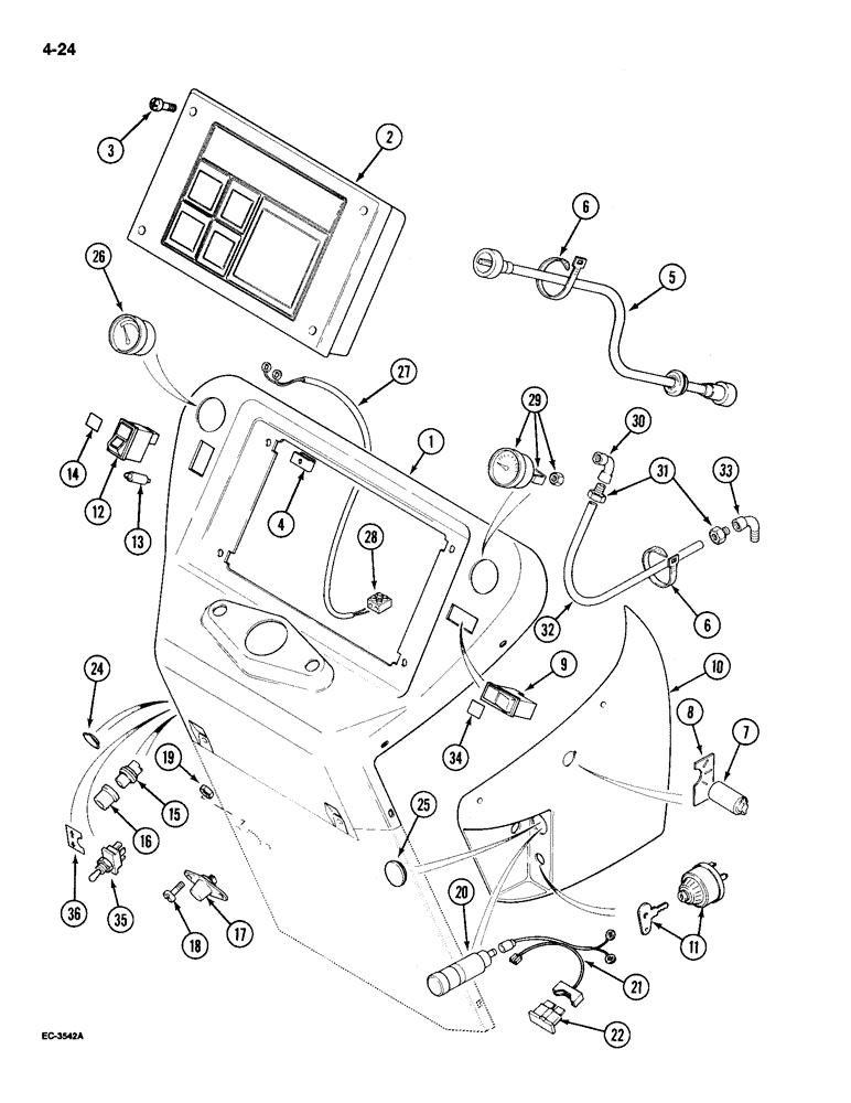 Схема запчастей Case IH 695 - (4-24) - INSTRUMENTS AND SWITCHES, WITH AMMETER/VOLTMETER AND OIL PRESSURE GAUGE (04) - ELECTRICAL SYSTEMS