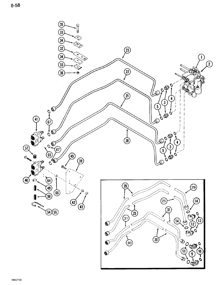 Схема запчастей Case IH 7120 - (8-58) - FIRST AND SECOND CIRCUIT REMOTE HYDRAULICS, TRANSMISSION SERIAL NUMBER AJB0018756 THROUGH AJB0060499 (08) - HYDRAULICS