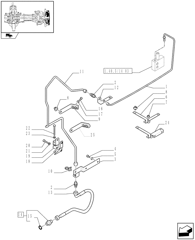 Схема запчастей Case IH PUMA 155 - (1.40.5/14[04]) - (CL.4) FRONT AXLE W/MULTI-PLATE DIFF. LOCK, ST. SENSOR AND BRAKES - PIPES (VAR.330426) (04) - FRONT AXLE & STEERING