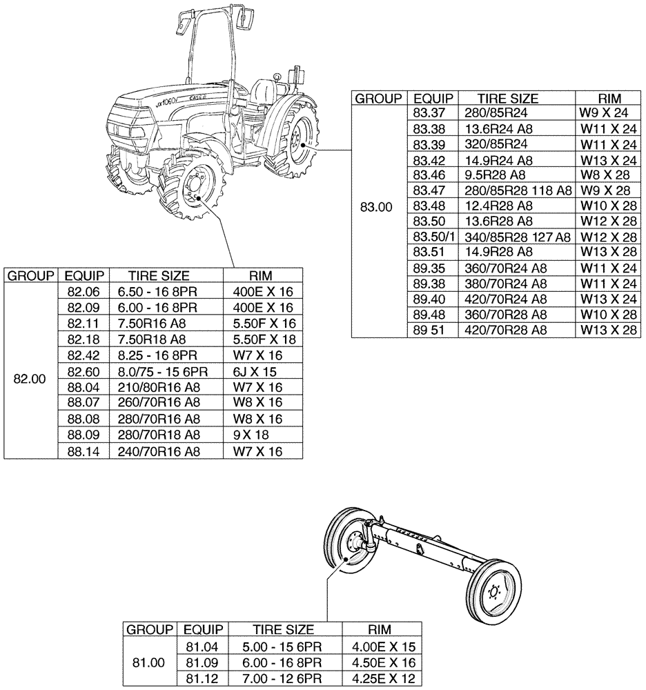 Схема запчастей Case IH JX1095N - (80.00) - SEC. 11 - TRACTION (11) - WHEELS/TRACKS