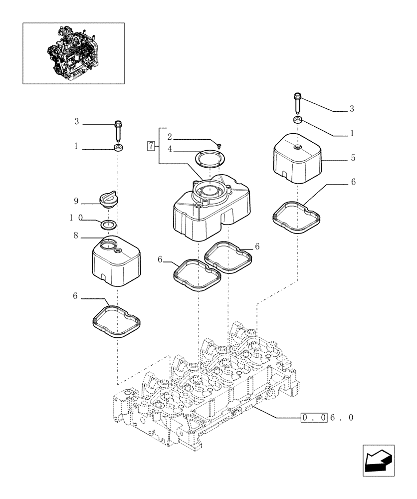 Схема запчастей Case IH MAXXUM 100 - (0.06.3) - CYLINDER HEAD COVERS (STD + VAR.330003-332115-332116) (01) - ENGINE
