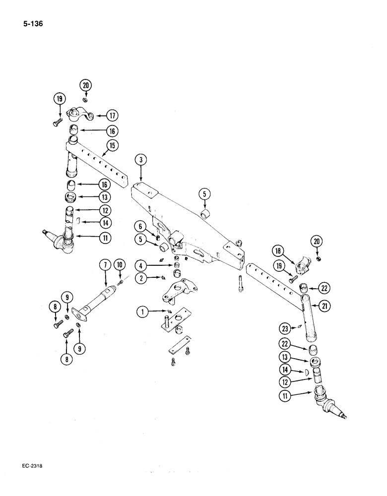 Схема запчастей Case IH 385 - (5-136) - AXLE, FRONT, STRAIGHT, 52 TO 80 INCH TRACK, 52 TO 80 INCH TREAD, DRAWBAR AND LCG TRACTORS (05) - STEERING