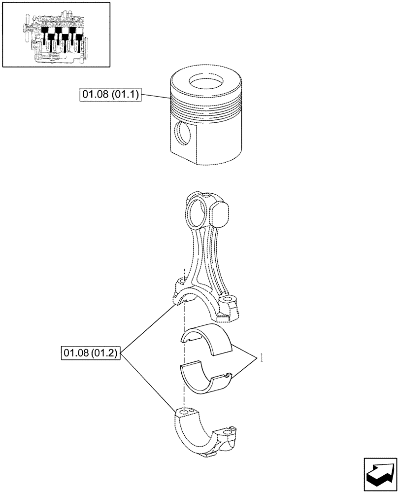 Схема запчастей Case IH WDX2302 - (01.08[01.3]) - BEARINGS, CONNECTING ROD (01) - ENGINE