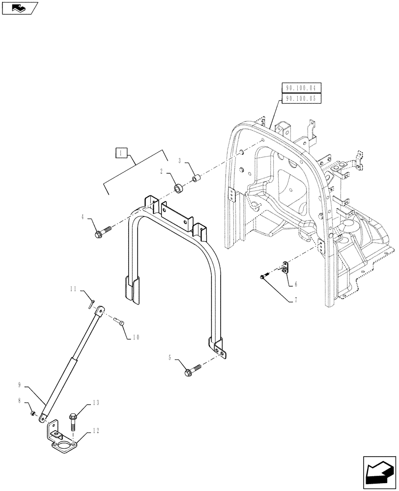 Схема запчастей Case IH FARMALL 50B - (90.100.02) - HOOD SUPPORT (90) - PLATFORM, CAB, BODYWORK AND DECALS
