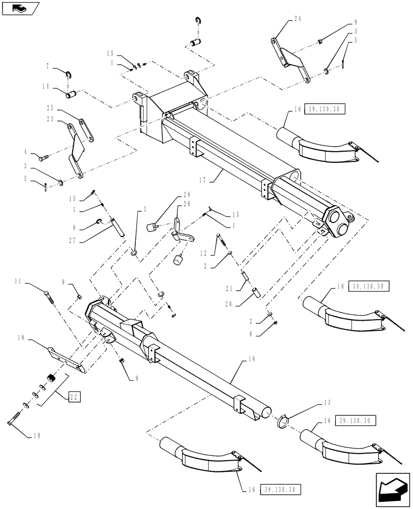 Схема запчастей Case IH 810 - (39.130.07) - 60 BOOM, LH, OUTER, 2-1/2" TUBES (39) - FRAMES AND BALLASTING
