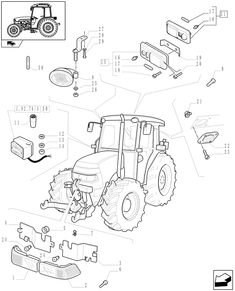 Схема запчастей Case IH FARMALL 95C - (1.92.76[01]) - LIGHTING COMPONENTS - W/CAB (10) - OPERATORS PLATFORM/CAB