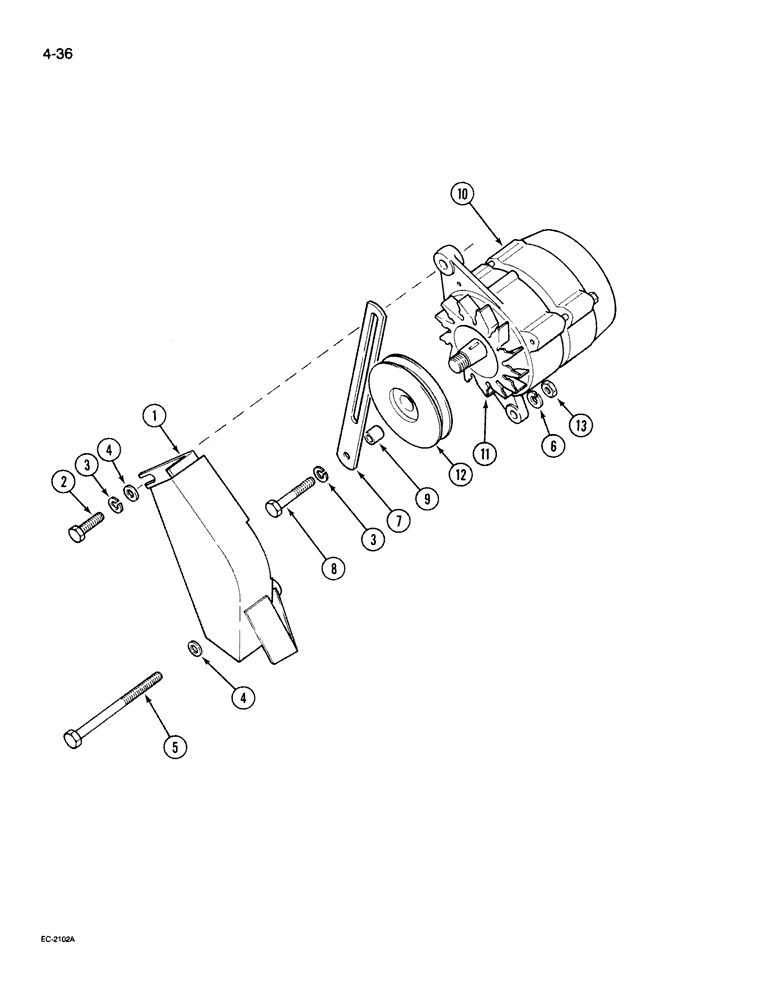 Схема запчастей Case IH 395 - (4-036) - ALTERNATOR MOUNTING AND SHIELD (04) - ELECTRICAL SYSTEMS