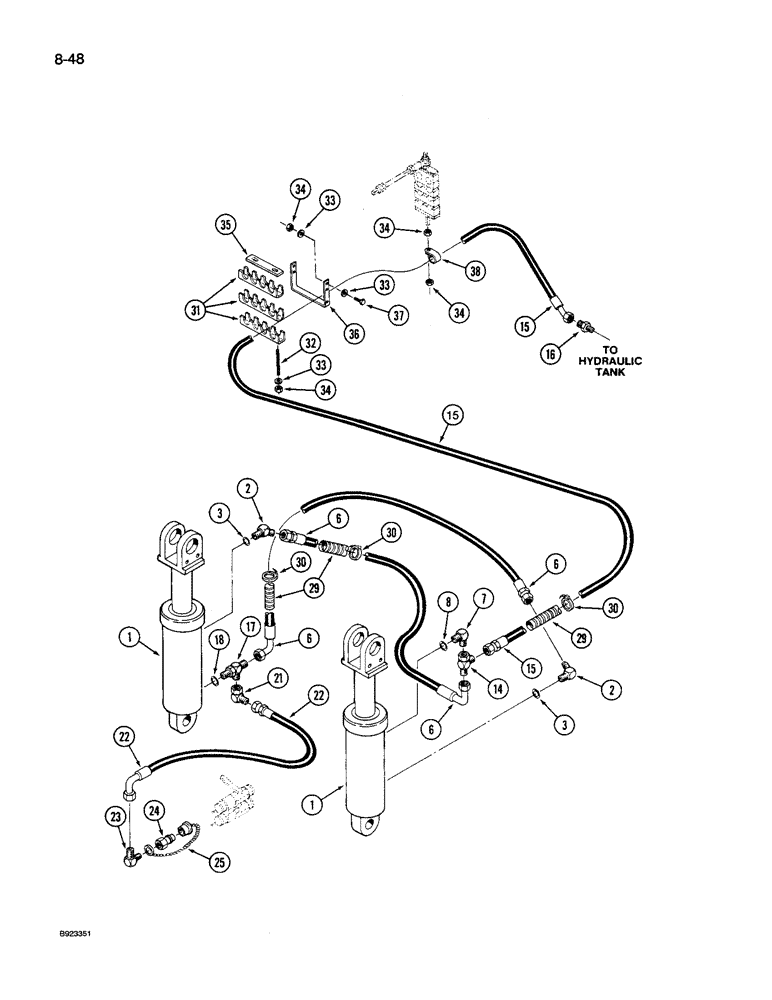 Схема запчастей Case IH 9250 - (8-048) - THREE POINT HITCH HYDRAULICS, MANUAL CONTROLLED, 9250 TRACTOR (08) - HYDRAULICS