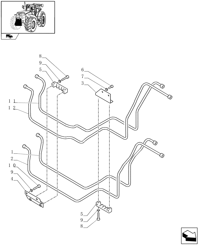 Схема запчастей Case IH PUMA 165 - (1.81.9/02[05]) - (VAR.090) FRONT HPL FOR MID MOUNT REMOTES LESS PTO, WITH AUX. COUPLERS - PIPES AND BRACKETS - C6726 (07) - HYDRAULIC SYSTEM