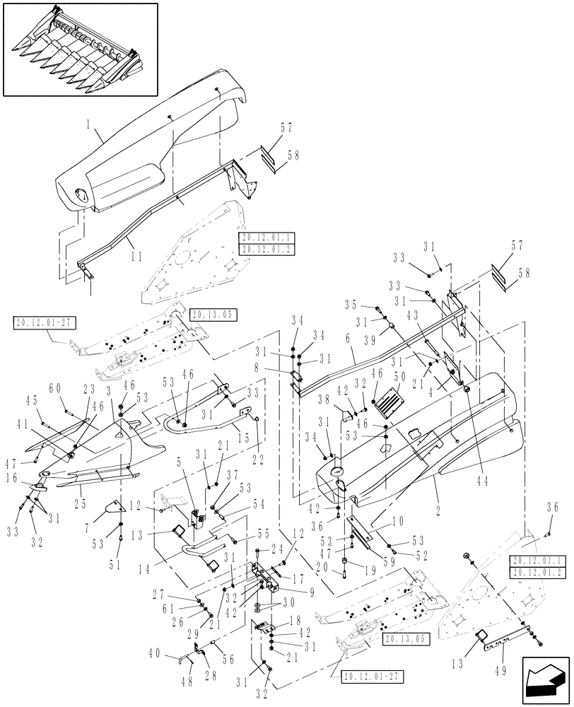 Схема запчастей Case IH 2406-70 - (20.13.03[1]) - OUTER DIVIDERS (58) - ATTACHMENTS/HEADERS