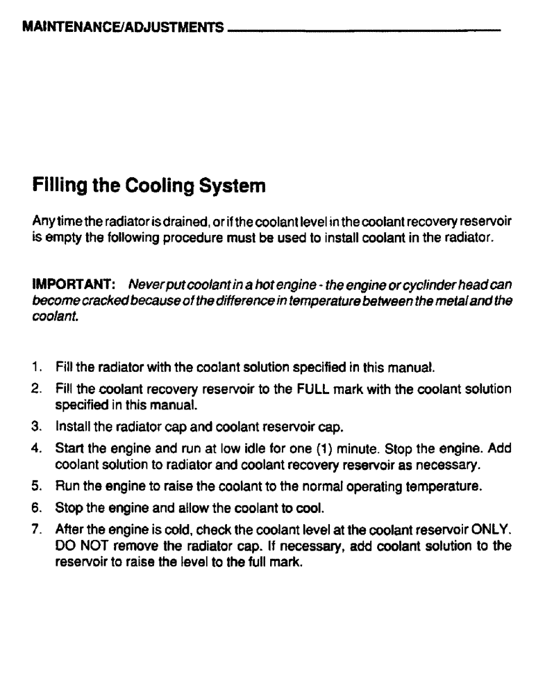 Схема запчастей Case IH 6590TA - (033) - MAINTENANCE, ADJUSTMENTS, FILLING THE COOLING SYSTEM 