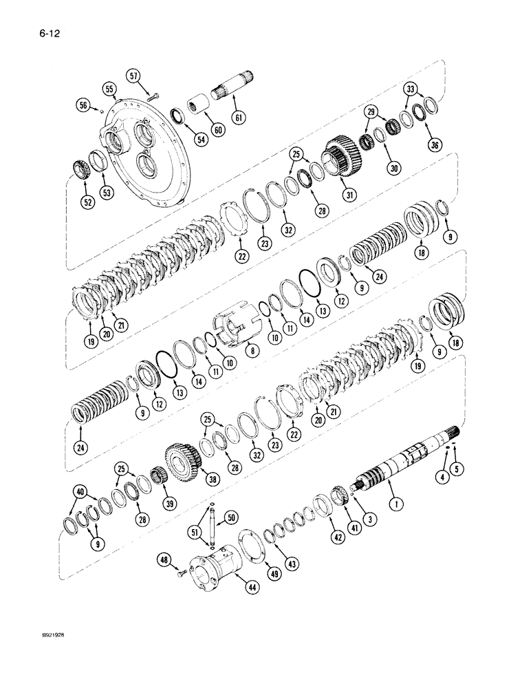Схема запчастей Case IH 7140 - (6-012) - TRANSMISSION SPEED, INPUT SHAFT WITHOUT CREEPER, TRANSMISSION S/N AJB0051028 THROUGH AJB0055132 (06) - POWER TRAIN