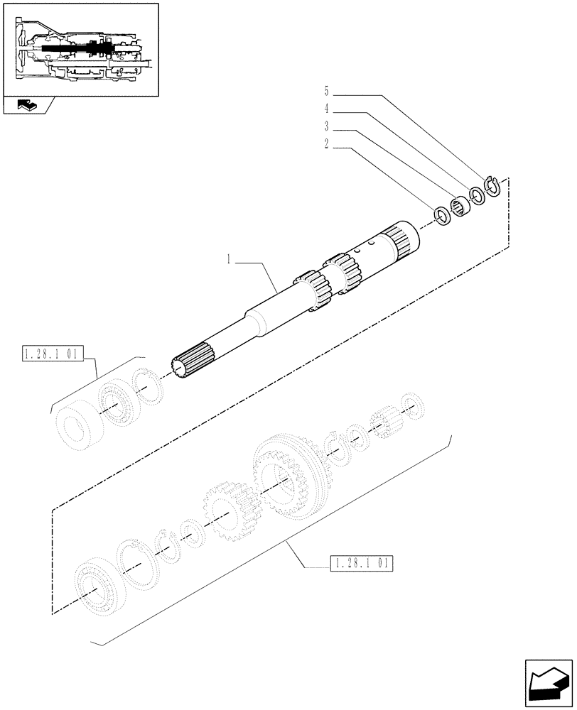 Схема запчастей Case IH FARMALL 105N - (1.28.1/01[01]) - 28X16 FOR 16X16 MECHANICAL TRANSMISSION WITH CREEPER - CLUCTH SHAFT (VAR.330111) (03) - TRANSMISSION