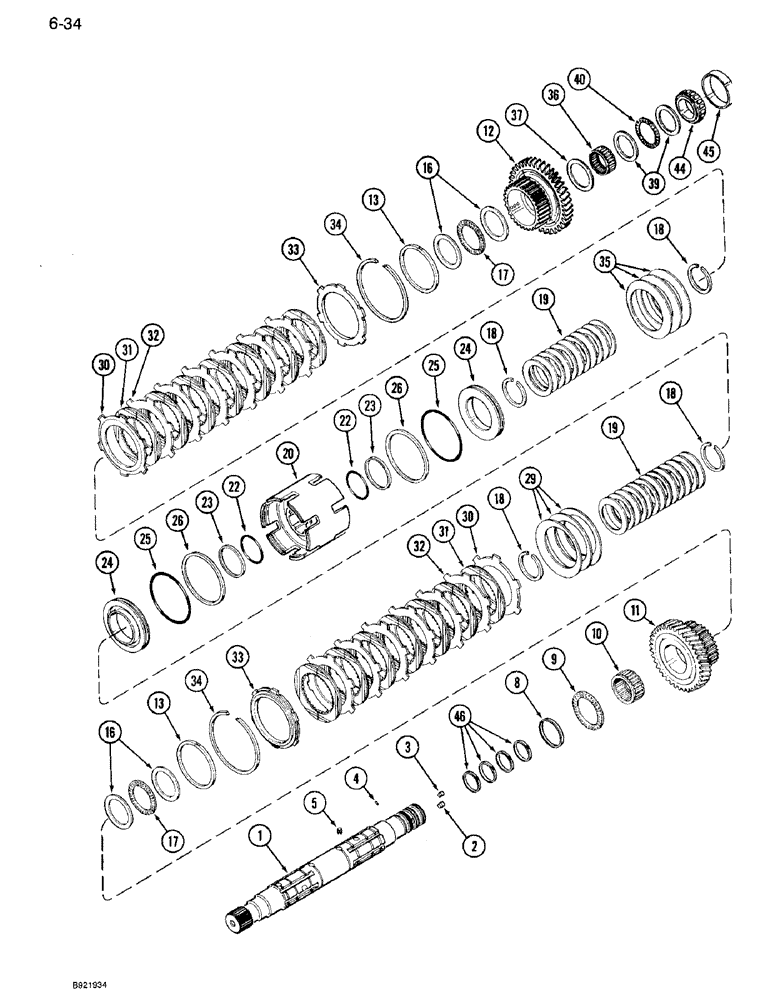 Схема запчастей Case IH 7120 - (6-034) - TRANSMISSION SPEED, OUTPUT SHAFT AND FRONT CLUTCH, PRIOR TO TRANSMISSION SERIAL NUMBER AJB0051028 (06) - POWER TRAIN