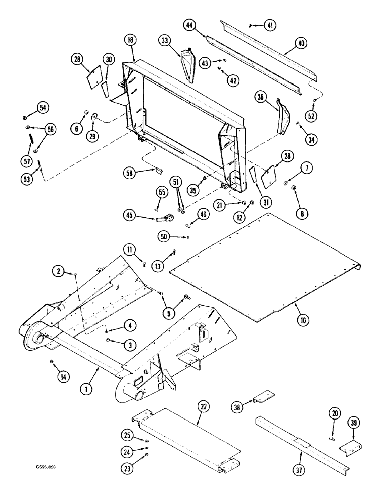 Схема запчастей Case IH 1682 - (9-052) - FEEDER HOUSING, FRONT COVER AND ADAPTER (09) - CHASSIS ATTACHMENTS