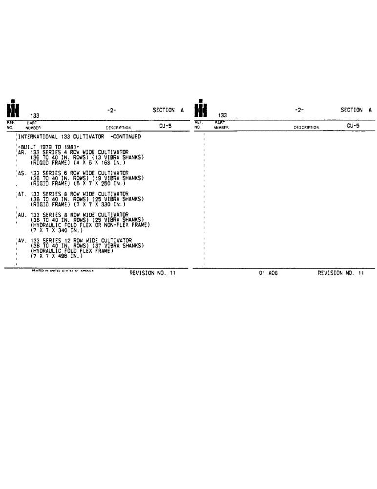 Схема запчастей Case IH 133 - (A-02) - INTERNATIONAL 133 CULTIVATOR - KEY TO UNITS (CONTD) (00) - PICTORIAL INDEX