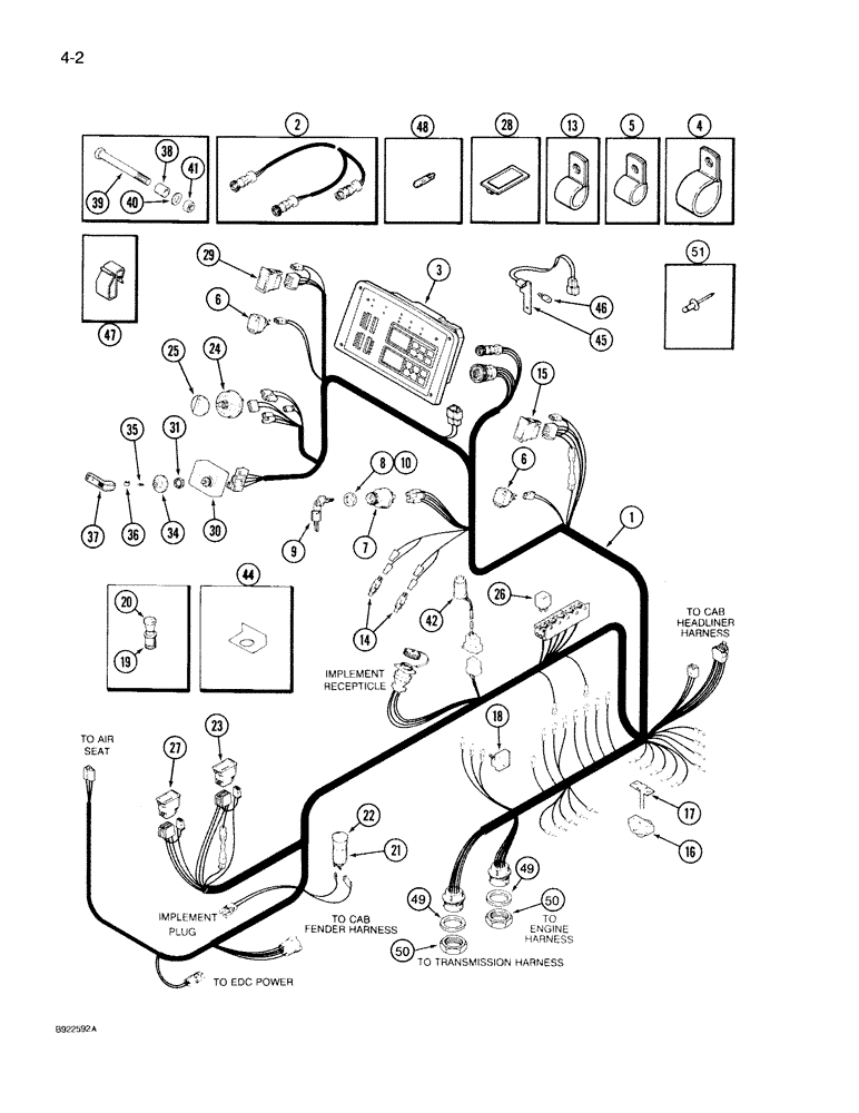 Схема запчастей Case IH 7130 - (4-002) - LOWER CAB HARNESS (04) - ELECTRICAL SYSTEMS