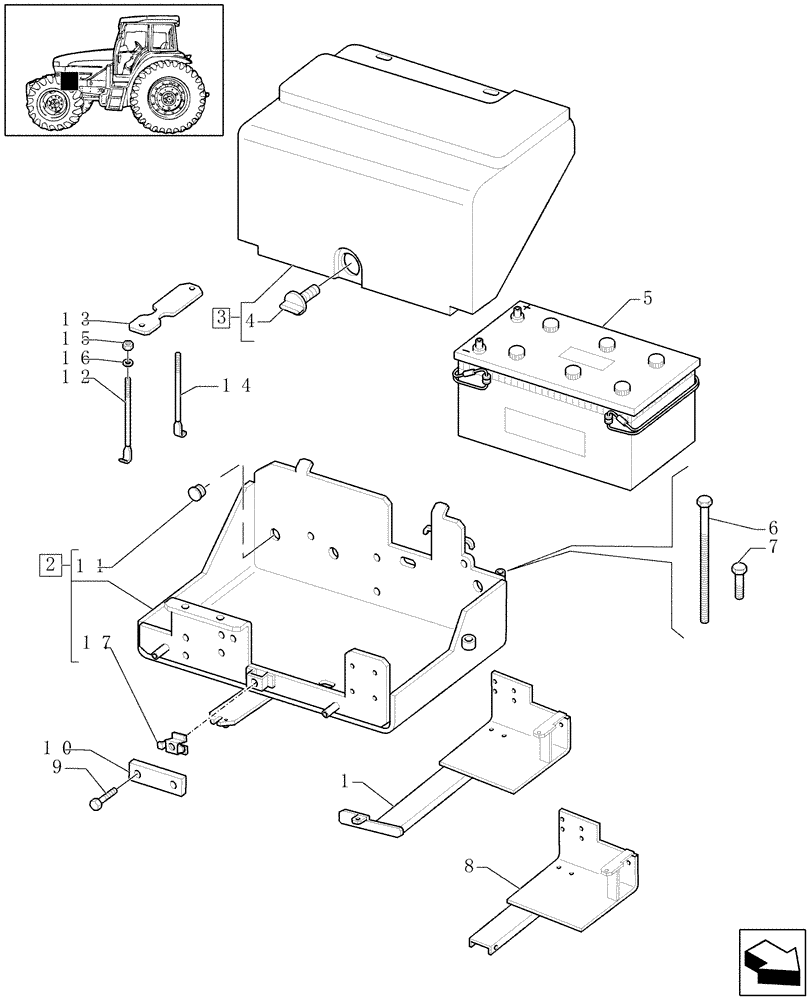 Схема запчастей Case IH MAXXUM 110 - (1.74.2[01A]) - BATTERY, COVERS AND RELATED SUPPORTS - D6725 (06) - ELECTRICAL SYSTEMS