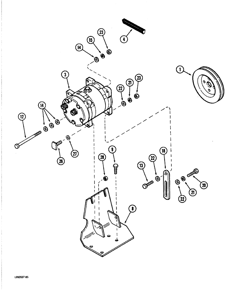 Схема запчастей Case IH 1844 - (9D-34) - COMPRESSOR MOUNTING AND PULLEY (10) - CAB & AIR CONDITIONING