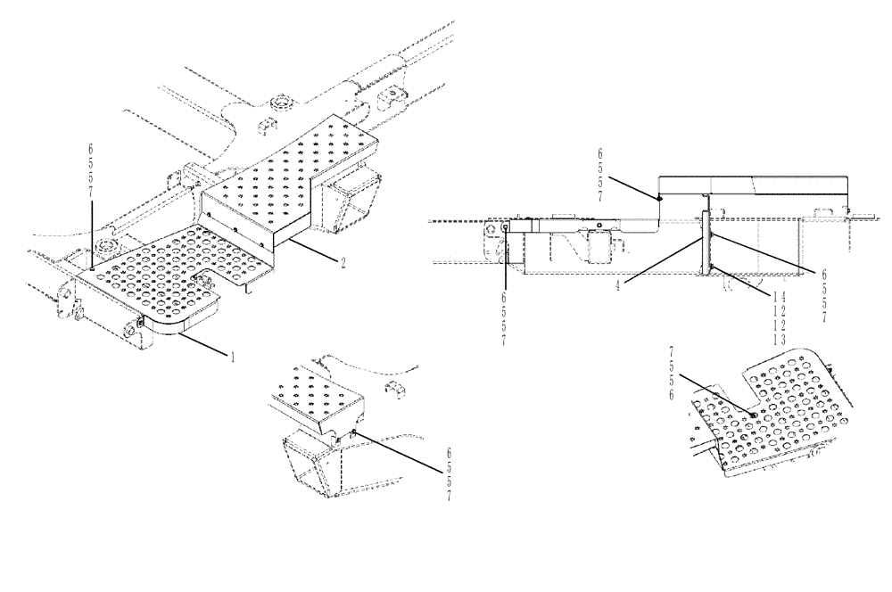 Схема запчастей Case IH SPX3320 - (04-020[01]) - WALKWAY GROUP, FRONT - BSN Y8T024627 Suspension & Frame
