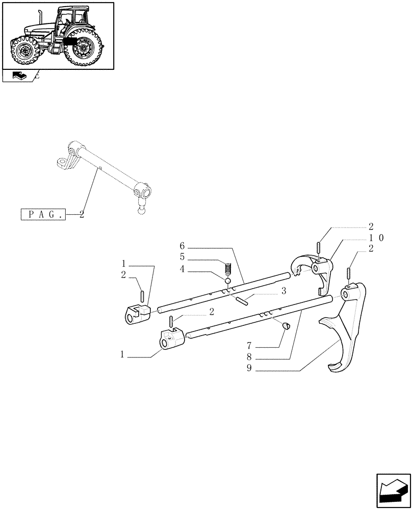 Схема запчастей Case IH FARMALL 95U - (1.32.2[01]) - CENTRAL REDUCTION - RANGE GEARSHIFT MECHANISM - RODS AND FORKS (03) - TRANSMISSION