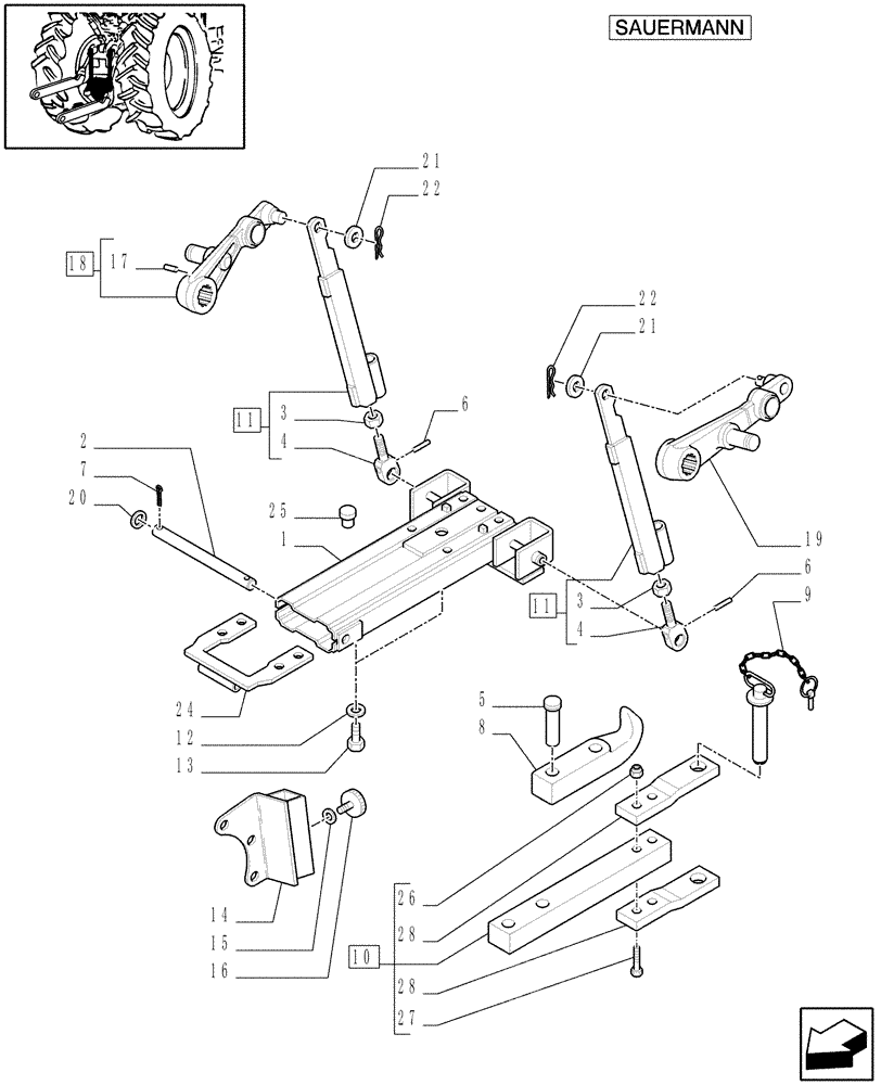 Схема запчастей Case IH JX90U - (1.89.3/14[04]) - (VAR.929) TOW HOOK AND BAR (PICK-UP) - PIN , ARMS, BRACKETS, SUPPORTS (09) - IMPLEMENT LIFT