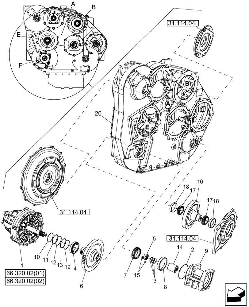 Схема запчастей Case IH 8120 - (14.100.11) - PTO, ROTOR VARIATOR ASSY, ENGINE GEARBOX (14) - MAIN GEARBOX & DRIVE